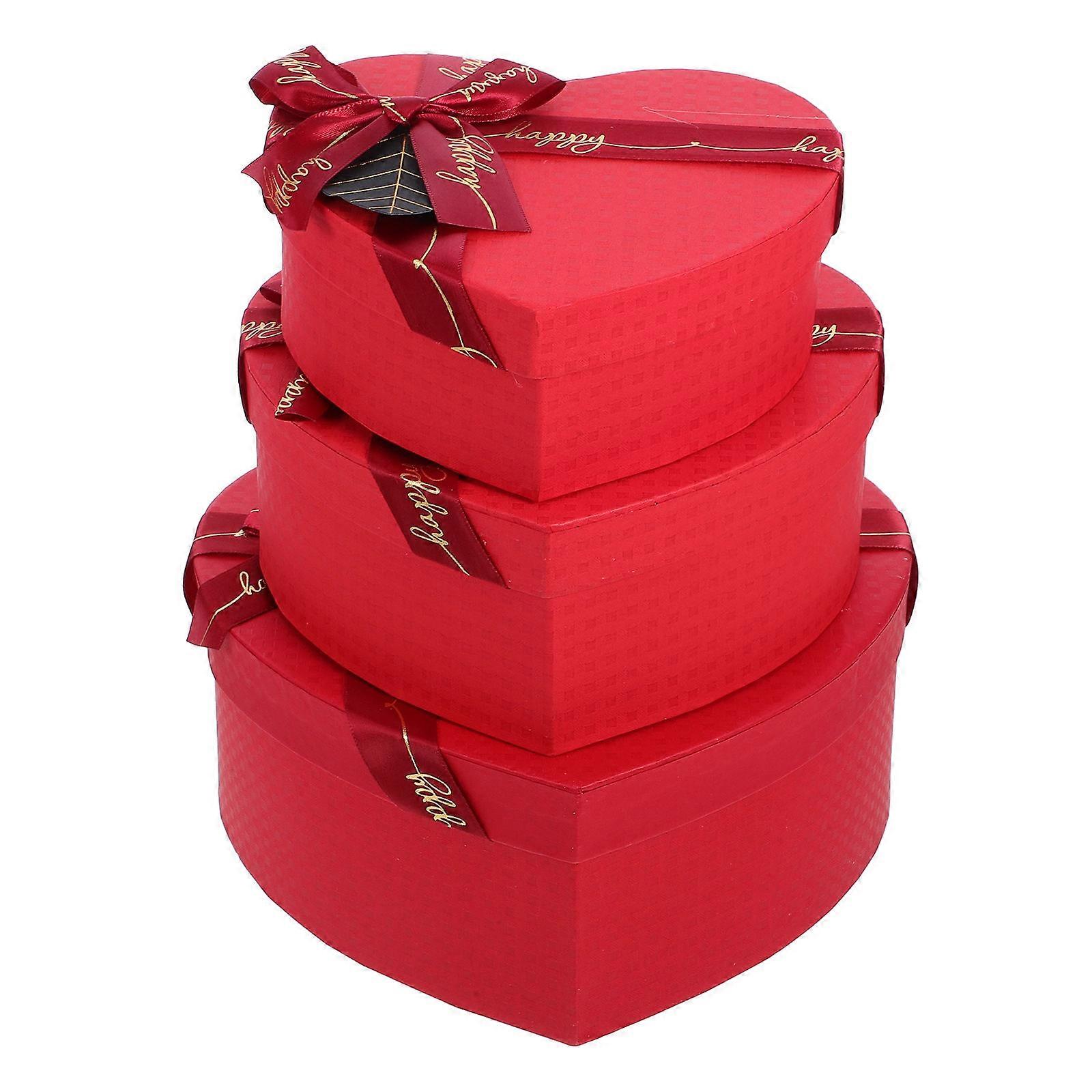 Red Heart Shaped Gift Box Paper Box for Gift 3Pcs Decorative Packaging