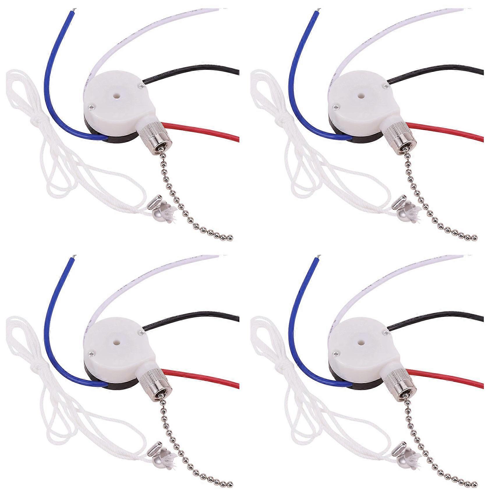 4X Ceiling Fan Switch Kit 3 Speed 4 Wire, Zipper Speed Control Switch, ZE-208S Pull Wire Switch with Rope Silver