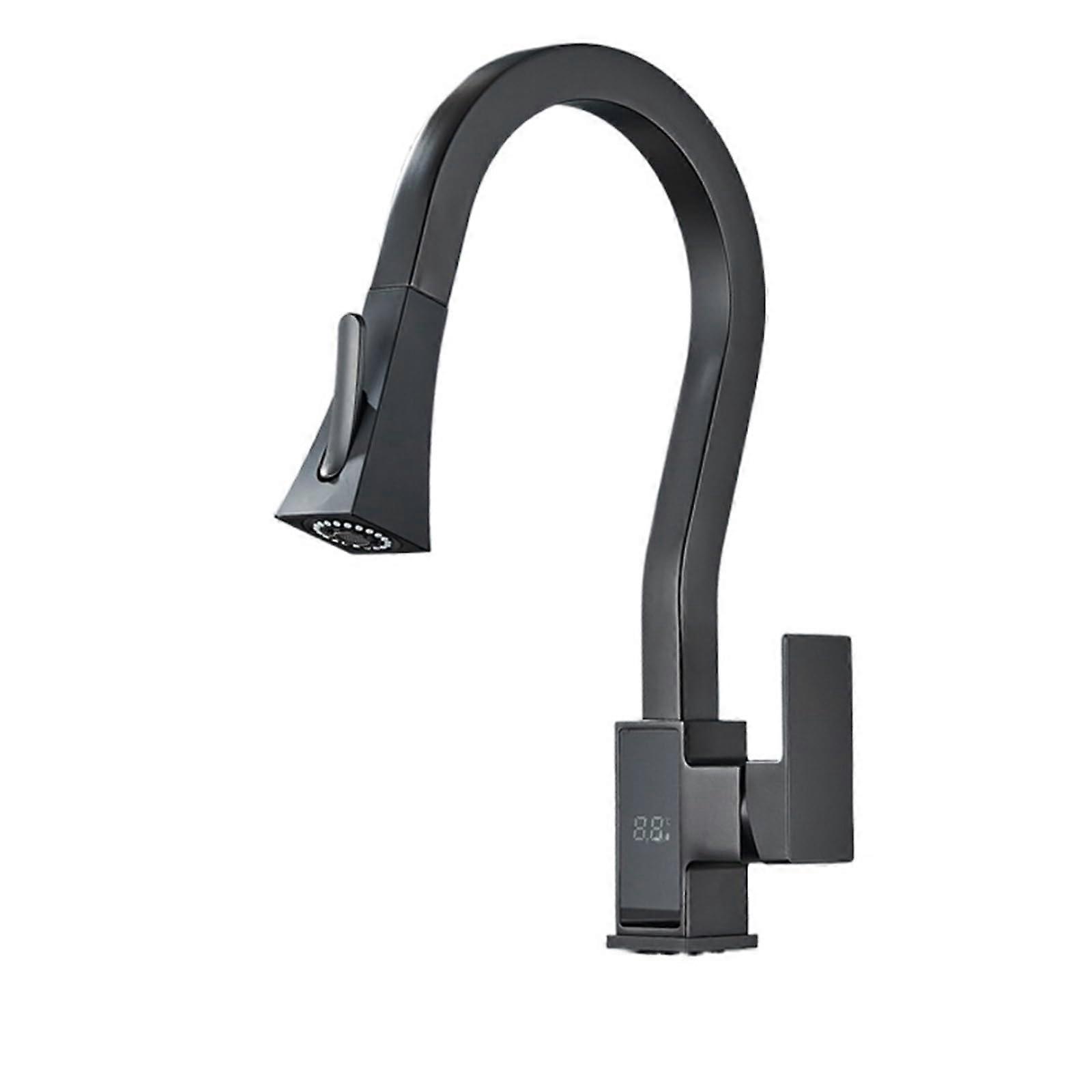 Matte Black Brass Pull Out Kitchen Faucet with Digital Display, Four Flow Modes and Hot Cold Control