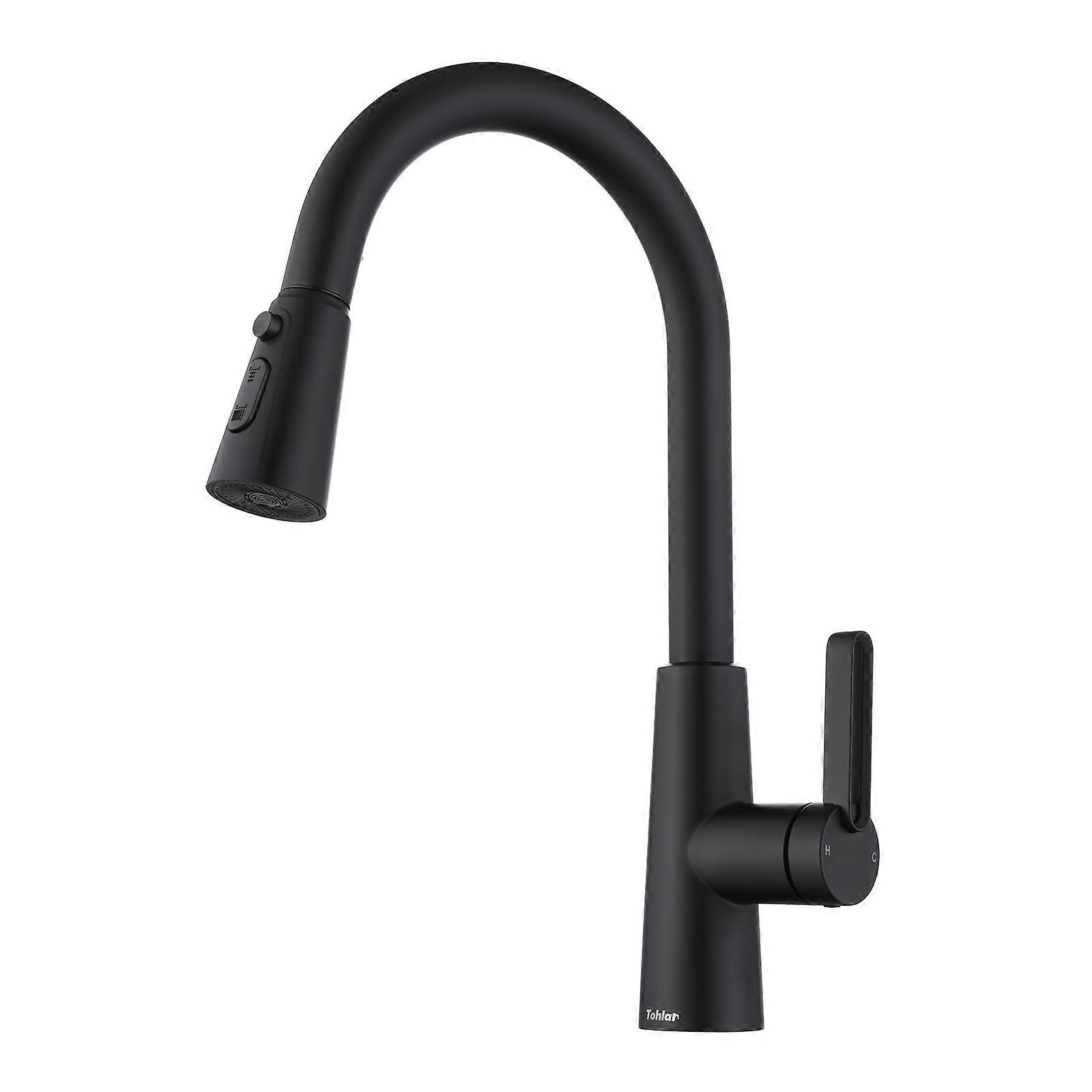 Black Kitchen Faucet with Pull Down Sprayer, Matte Black Single Handle Sink Tap with Deck Plate