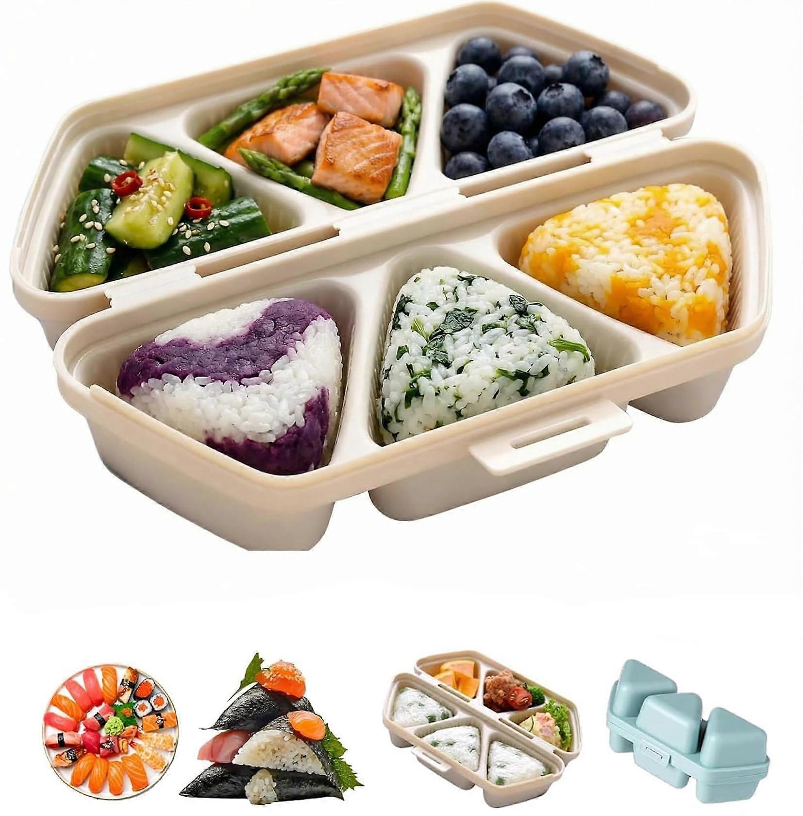 6 in 1 Triangle Onigiri Mold Kit Japanese Sushi Rice Ball Maker with Container Nonstick Easy Release White