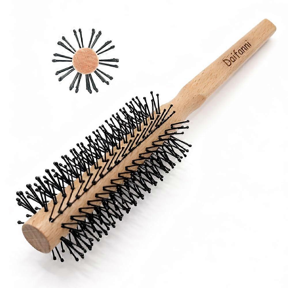 Round Hair Brush with  Wooden Handle and Soft Nylon Bristles for Blow Drying and Styling