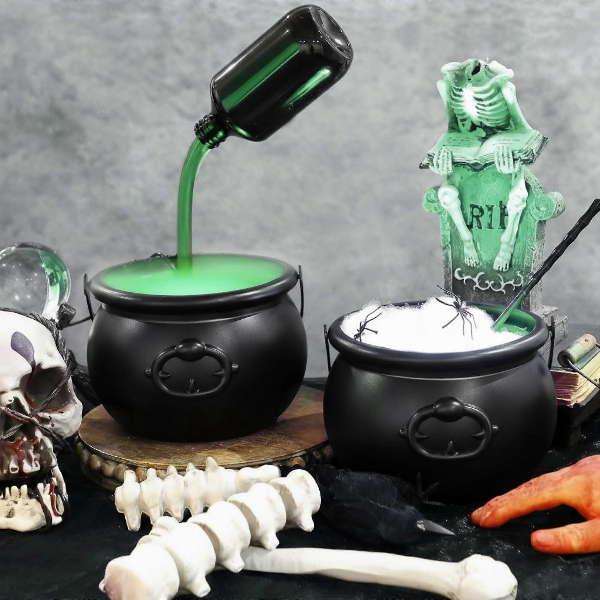 2 Pack Halloween Cauldron Decoration with LED Lights and Mist, Indoor Witch Diffuser Set