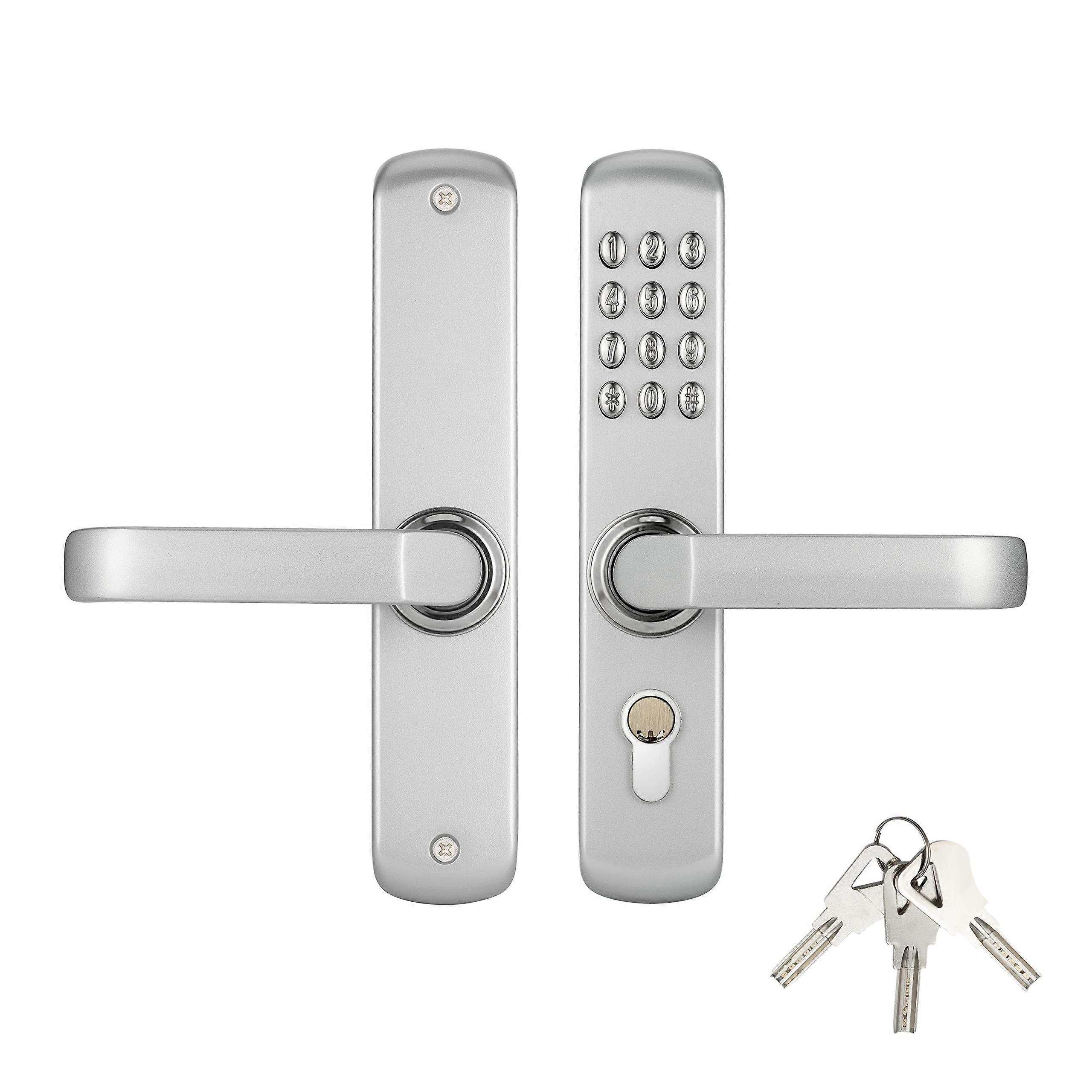 Keyless Door Lock with Mechanical Keypad and Key Backup, No Power Needed, Silver Finish
