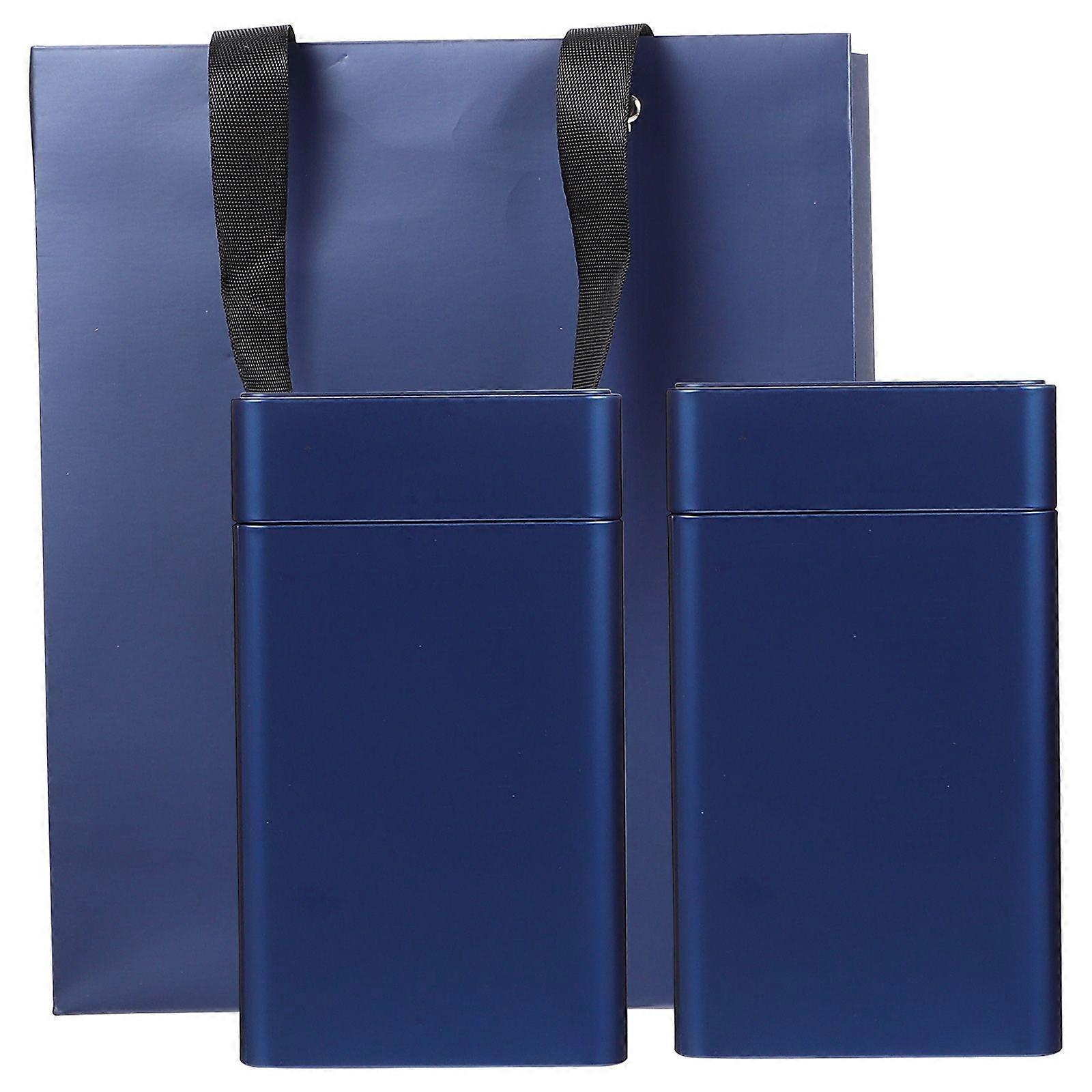 2Pcs Tinplate Tea Canister Decorative Tea Container Tinplate Container Square Tea Tin