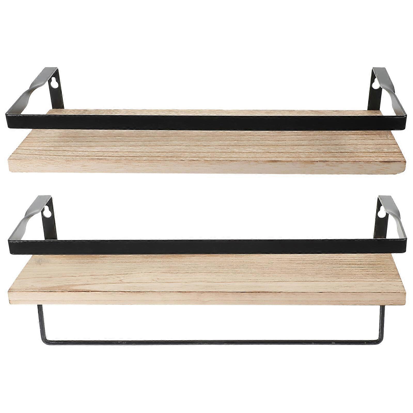 2pcs Solid Wood Floating Shelves Wall Mounted Storage for Kitchen Bathroom Strong Weight Capacity