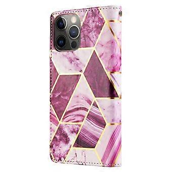 Case For Iphone 13 Mini Purple Gold Marble Stitching Leather Painting No8224