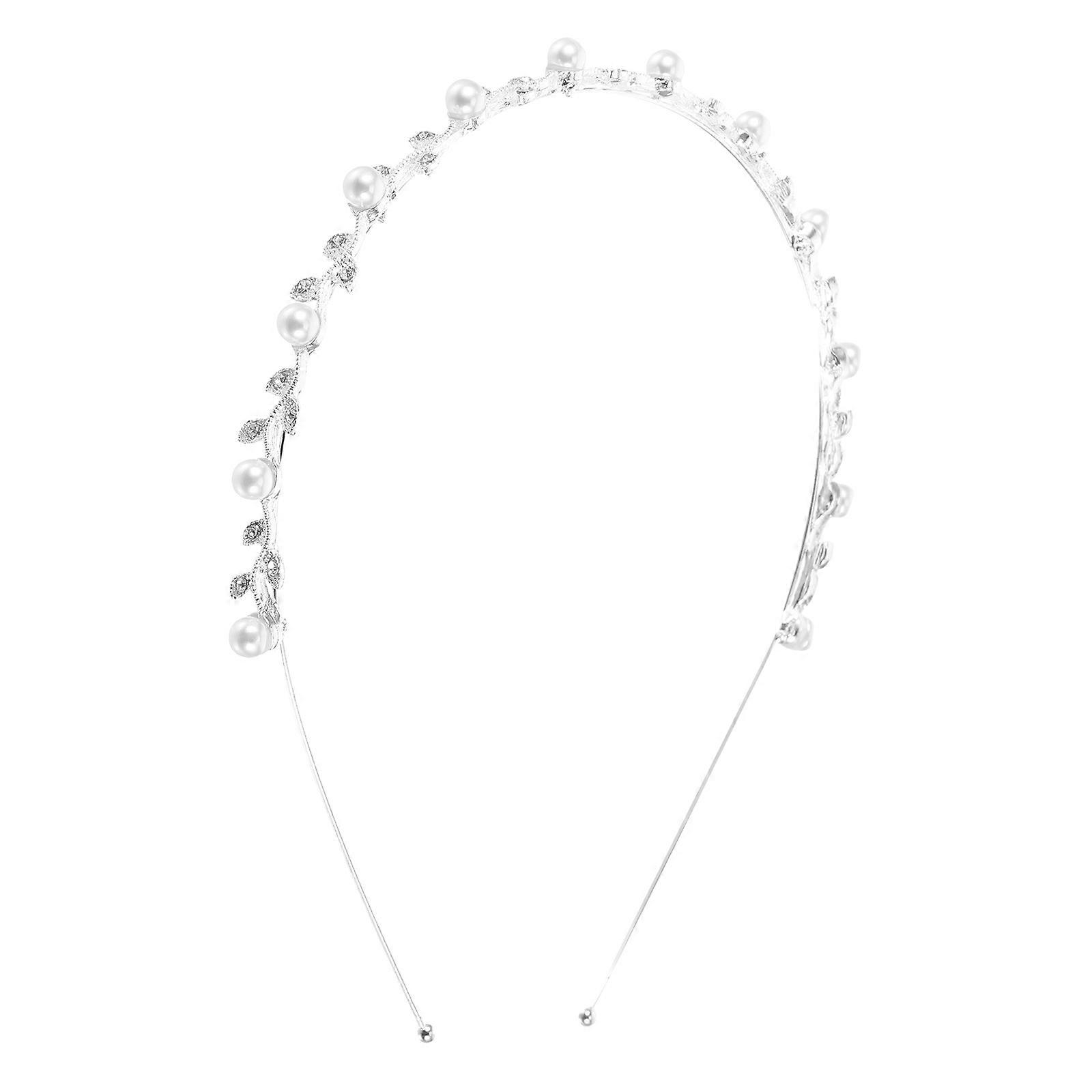 Pearl Crystal Diamond Silver Leaf Tiara for Decoration