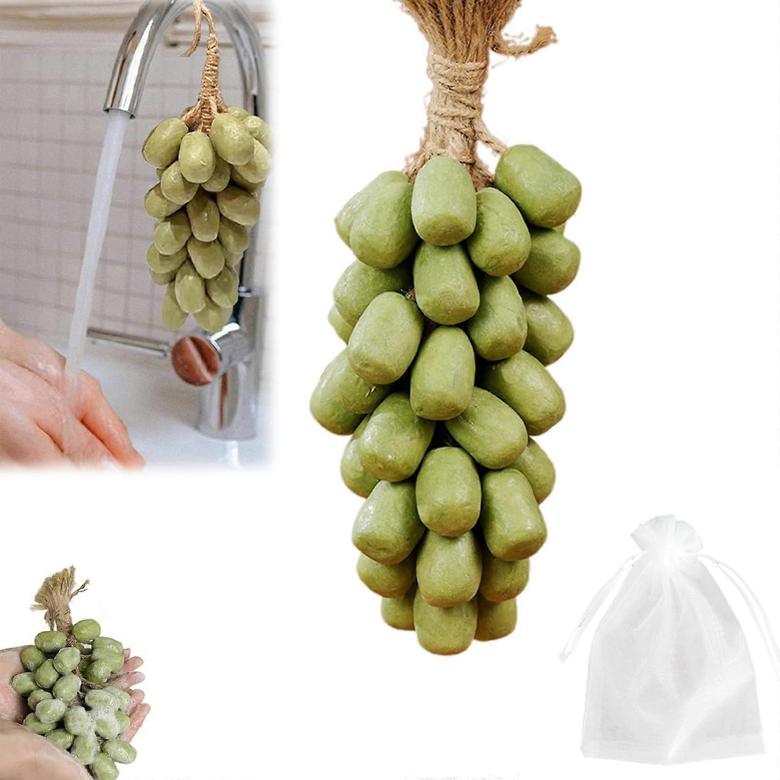 Handcrafted Grape Soap on a Rope, Cold Process Gentle Clean, Decorative Fruit Scented Green