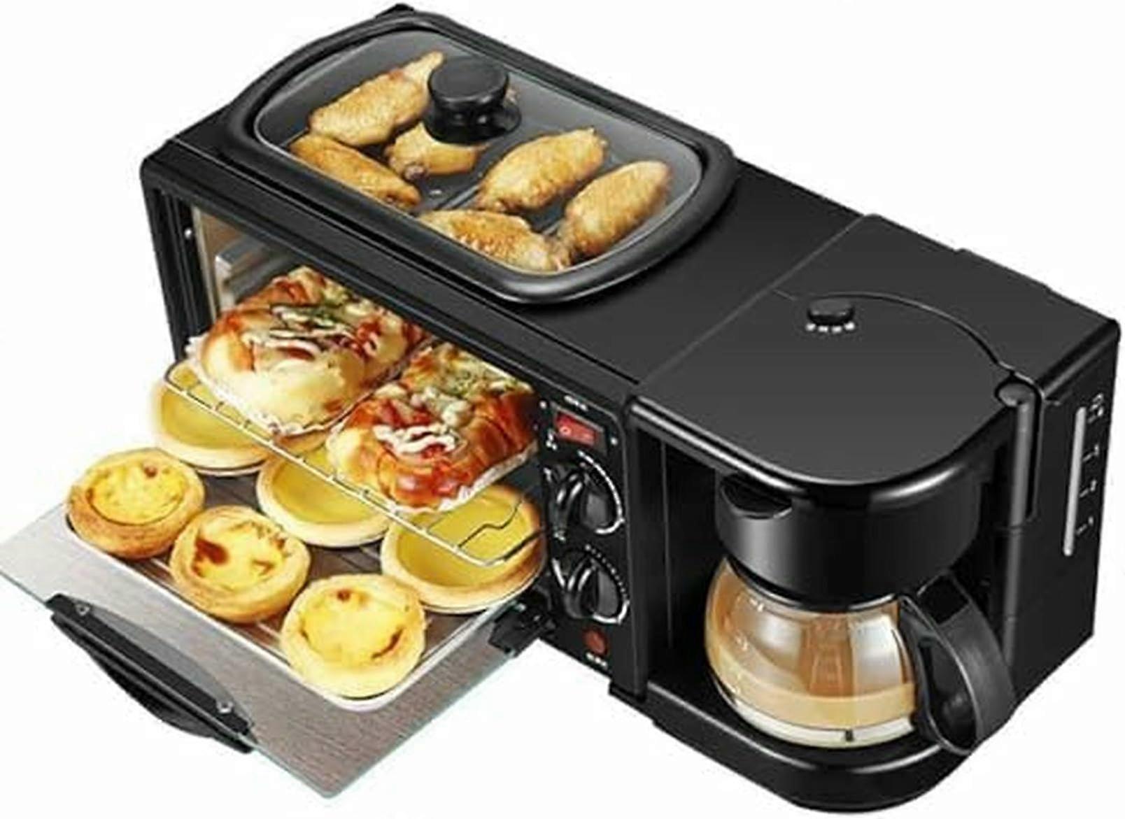 3in1 Breakfast Station with Coffee Maker, NonStick Griddle and 4Slice Toaster Oven for Kitchen