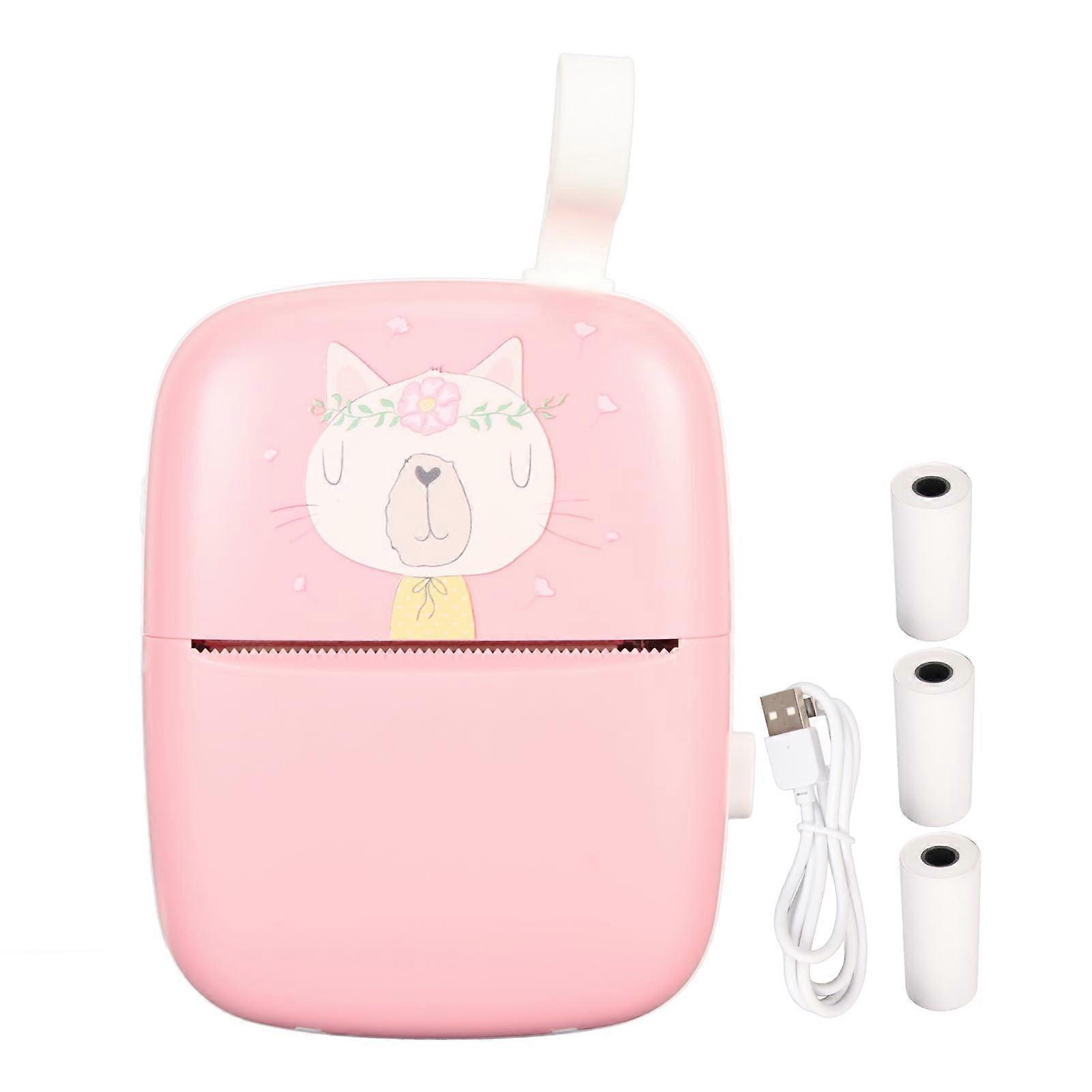 Mini Thermal Printer Inkless Photo Label Maker with Builtin Battery USB Rechargeable Pink