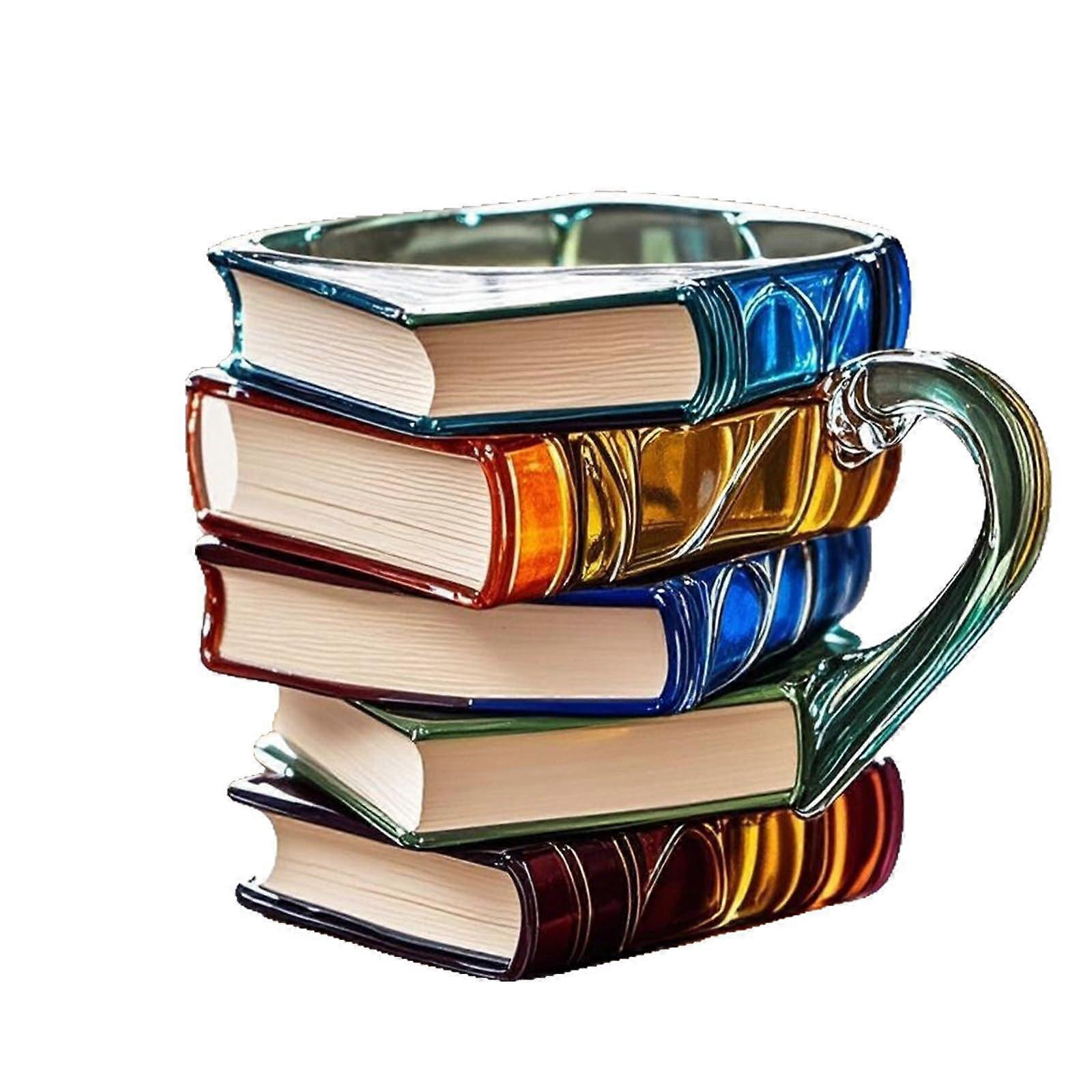 Book Lovers Coffee Mug with Unique 3D Book Stack Design, HandPainted Literary Gift for Readers