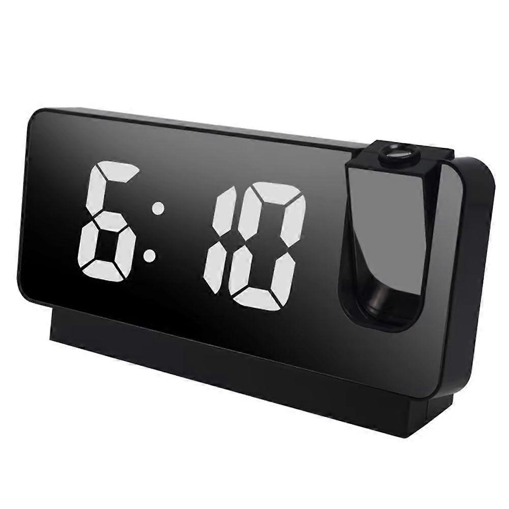 Multifunctional 180 Rotating Projection Creative Alarm Clock, LED Silent Screen, Black Shell