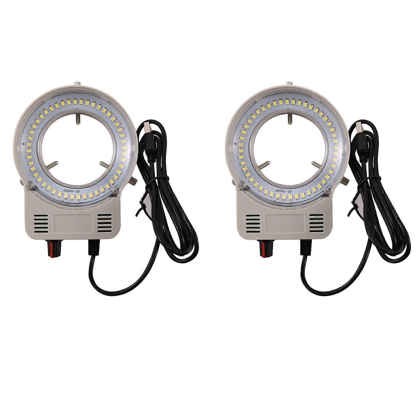 2X 48 LED Industrial Microscope Camera Light Source Ring Lamp Light Illuminator Lamp Adjustable Brightness USB Interface