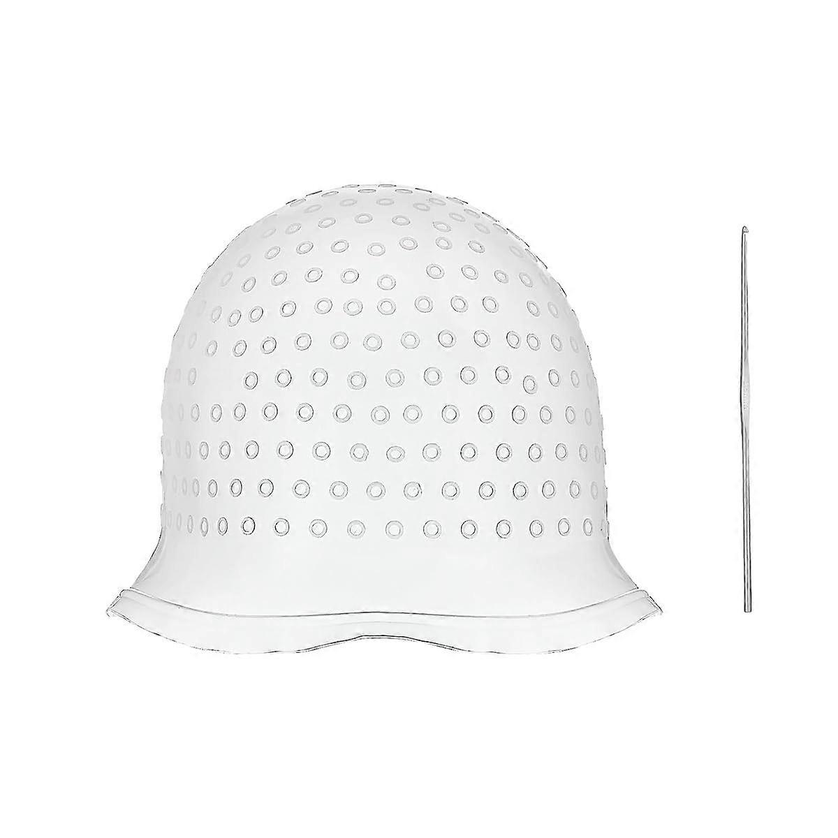 Reusable Highlighting Cap with Hook for Precise Strand Selection, Professional Salon Grade, White