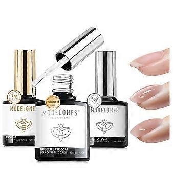 Juego de capa base superior de esmalte de uñas en gel modelones, 3 piezas de base de goma y capa transparente brillante y
