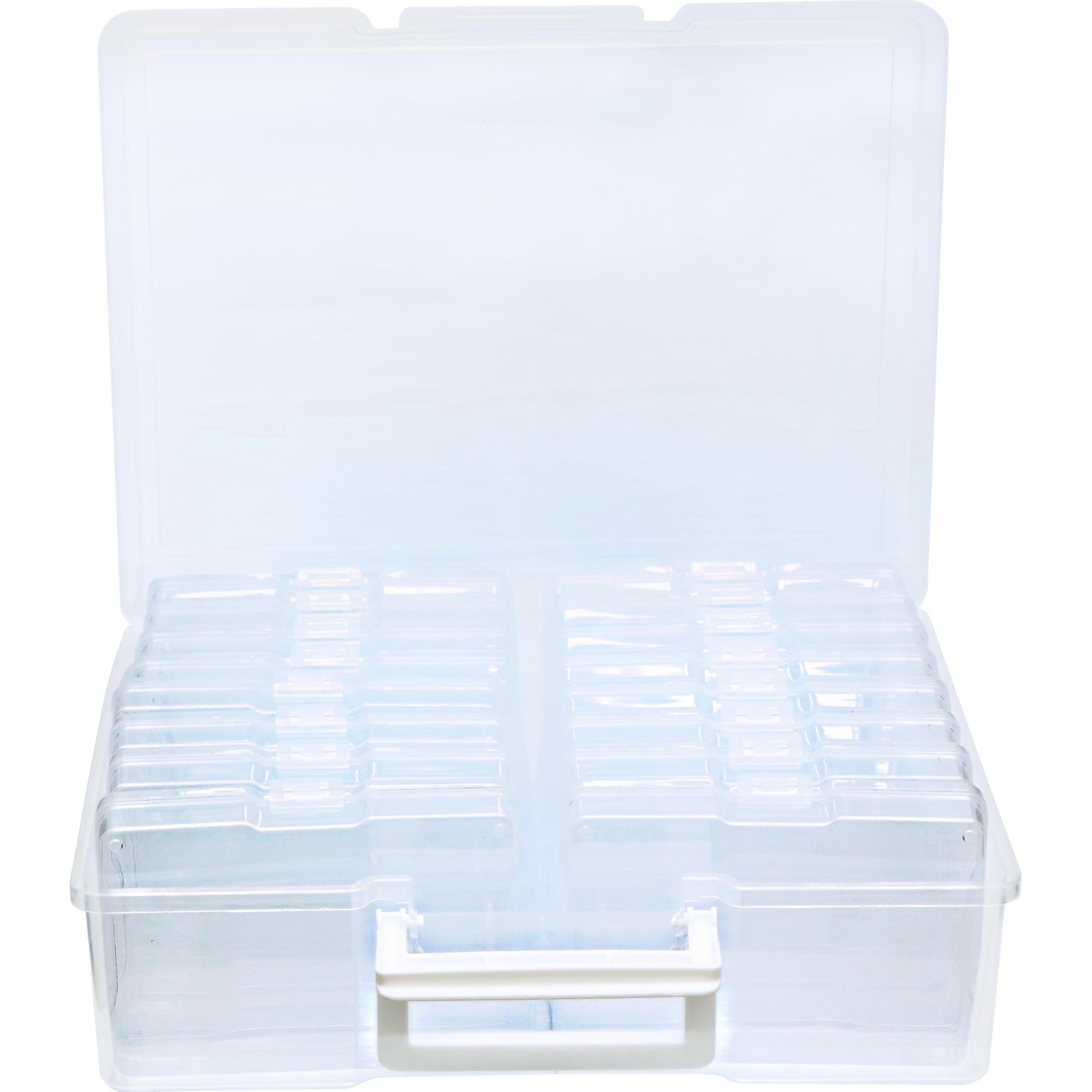 4x6 Photo Storage Box Organizer with 16 Clear Cases, Large Capacity, SnapTight and Stackable