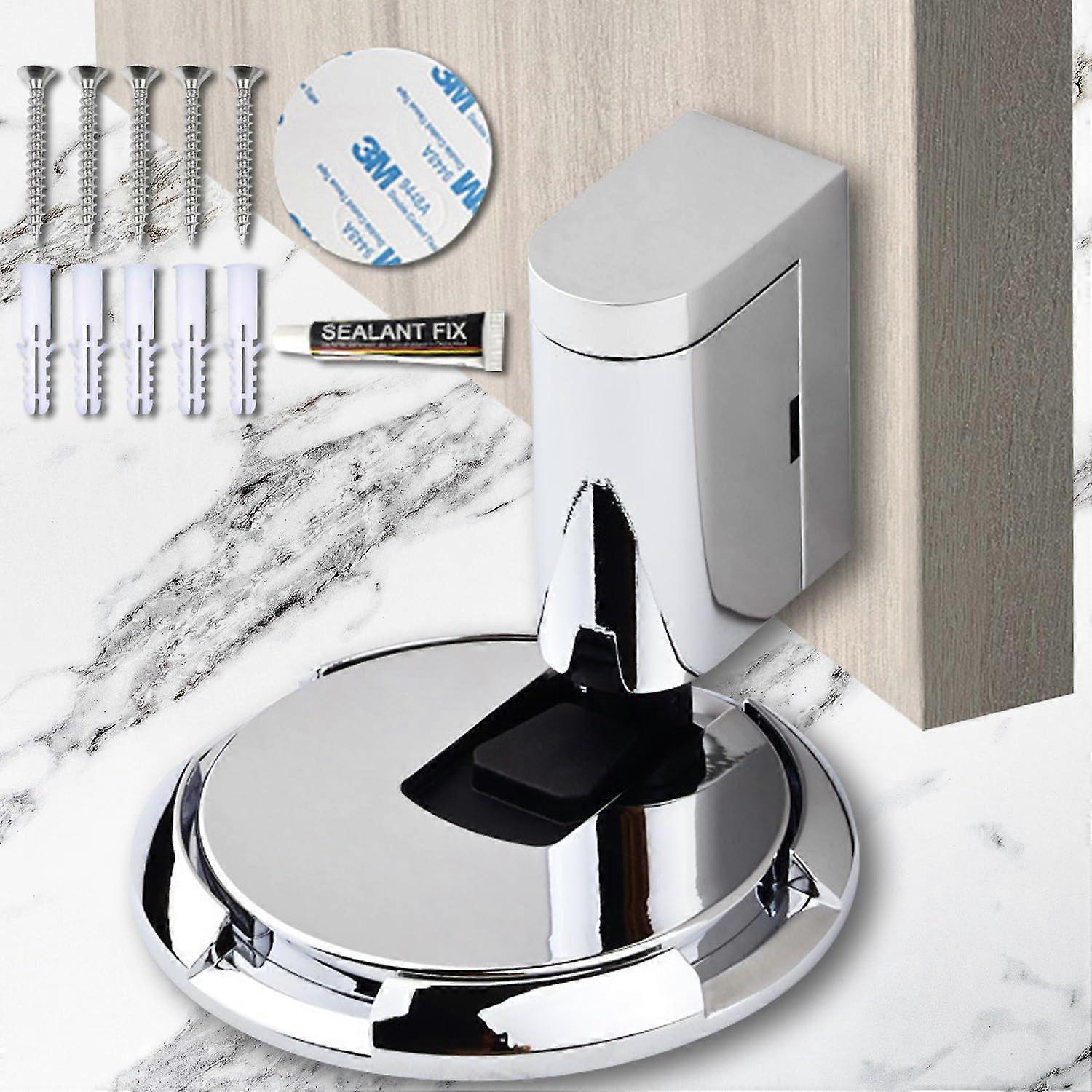 Automatic Door Stopper Bright Silvery with Adjustable Bolt and Impact Absorption for Floor Use