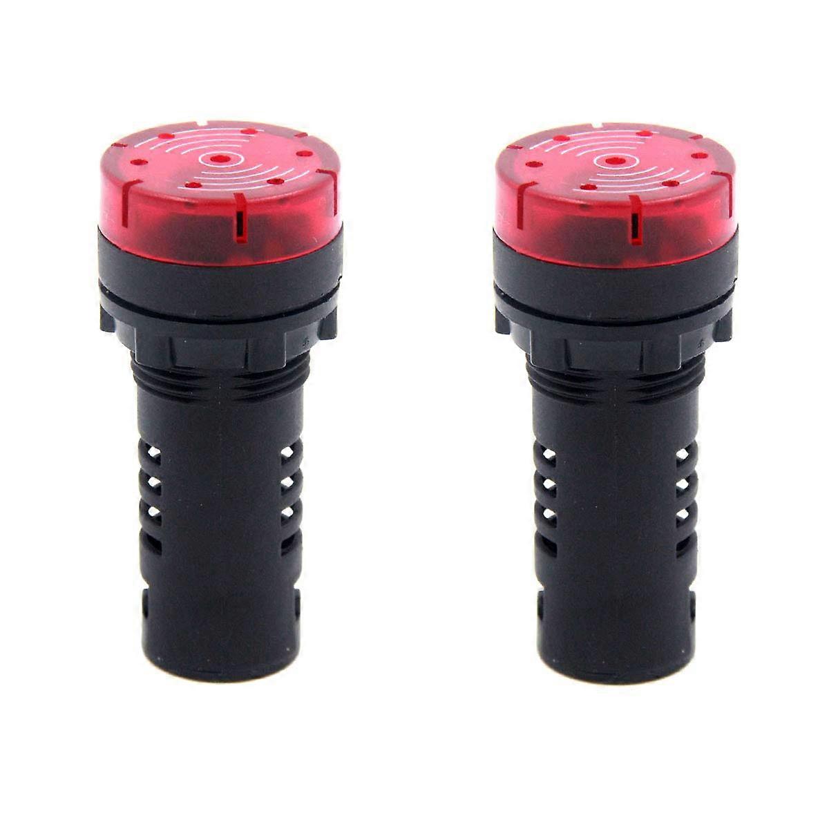 22mm Red LED Buzzer Alarm 36V AC/DC Panel Mount Warning Light Dual Alert System 2pcs