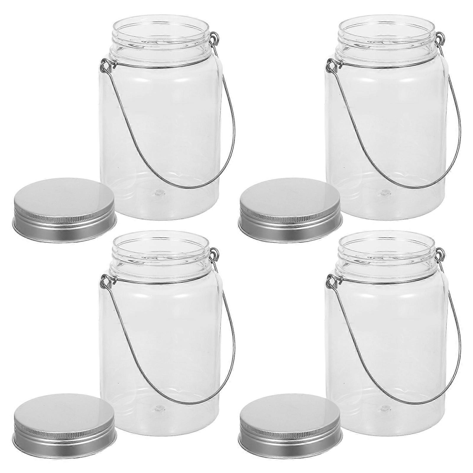 Transparent Plastic Mason Jars for Candy Storage 4Pcs Airtight Containers with Carry Handle