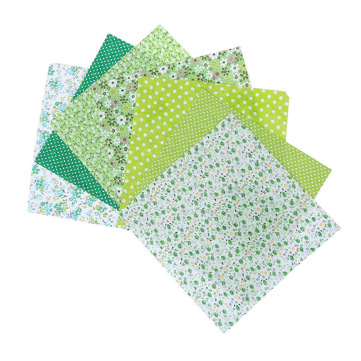 Green Cotton Printed Fabric 7Pcs for Cleaning Use Handmade Craft Patchwork