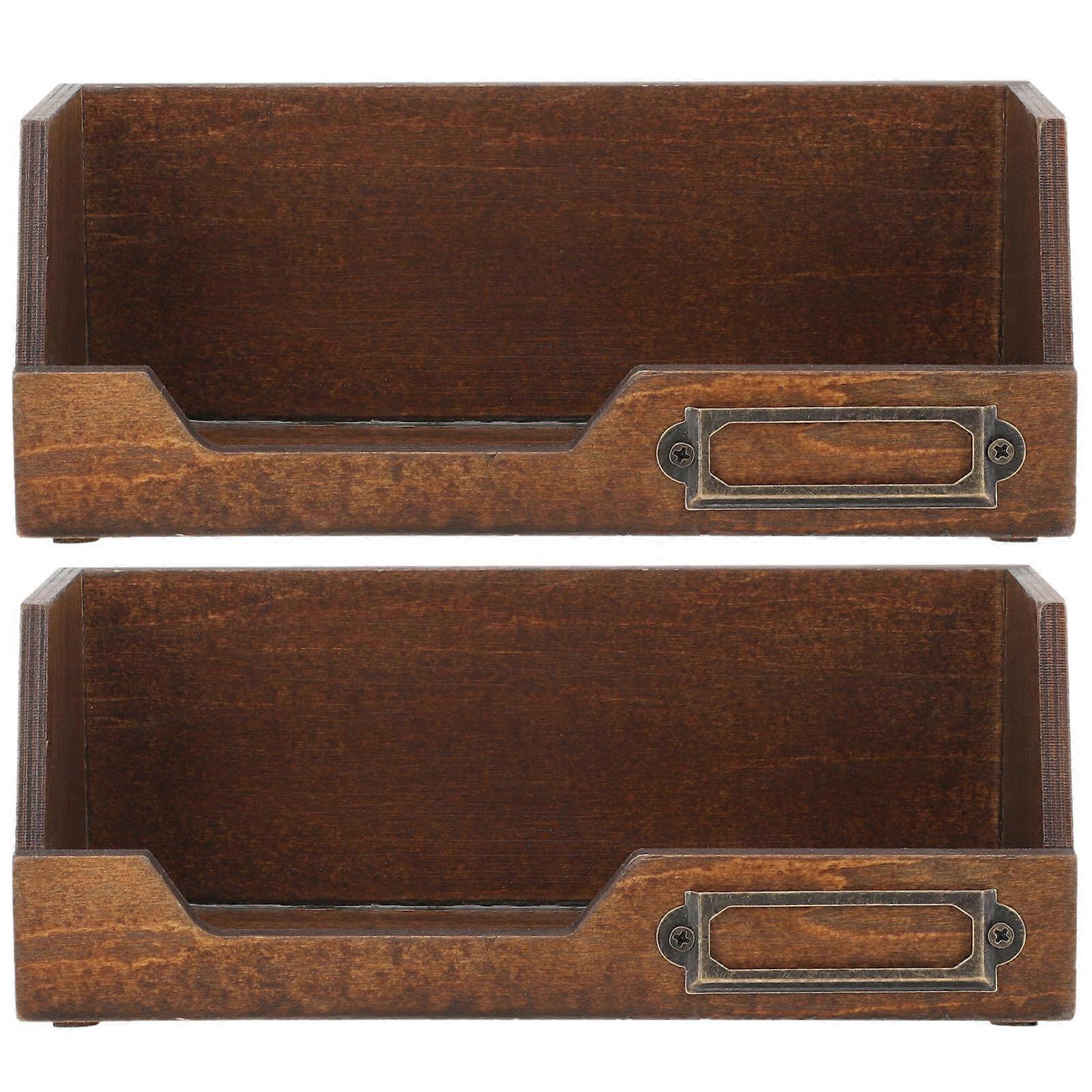 Coffee Rustic Wooden Box for Storage Use 2Pcs Desktop Organizer