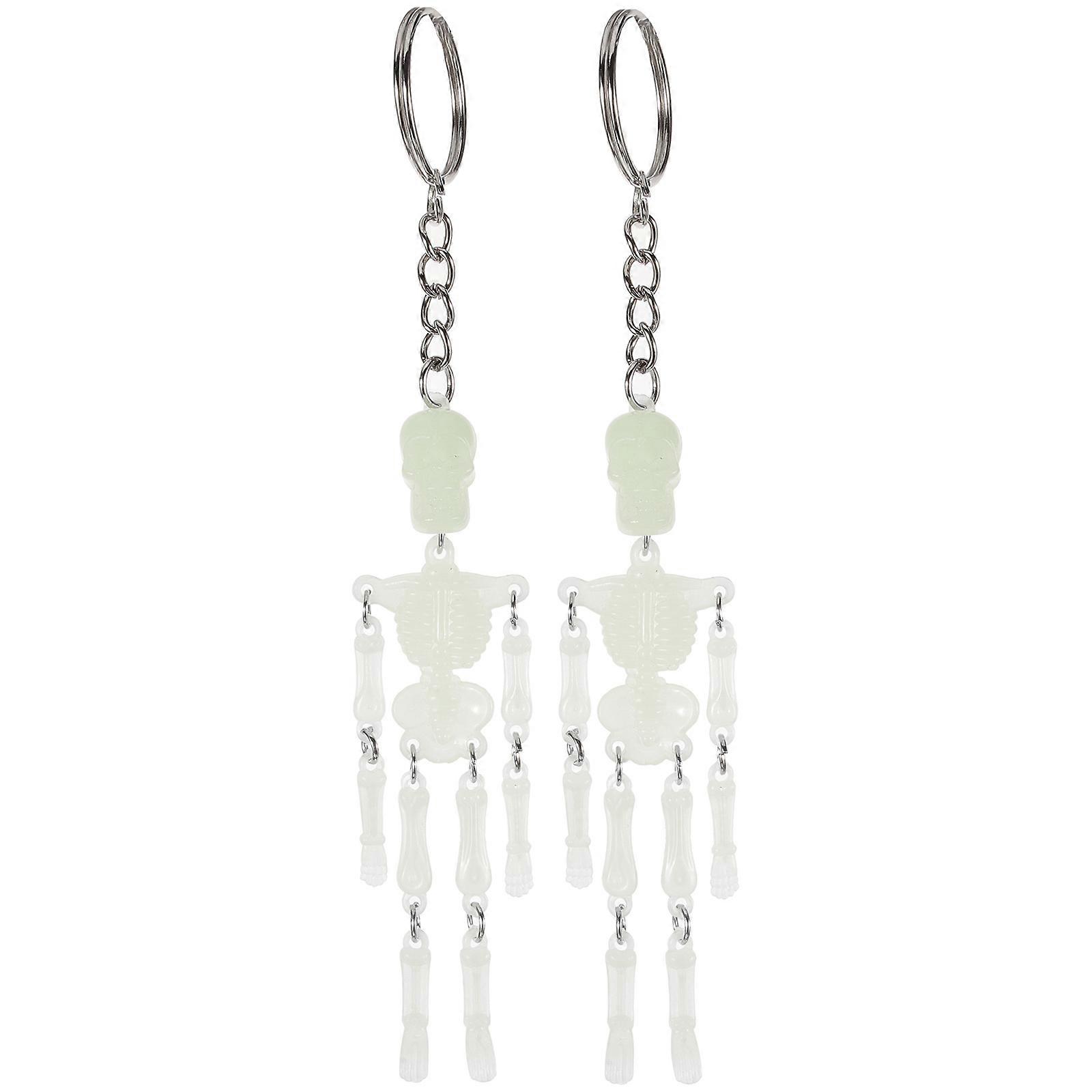2 pcs Glowing Skull Keychains Decorative Keyring Bag Charm Backpack Keychains