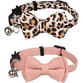 Obroża dla kotów Pets Breakaway z dzwonkiem Muszka Kwiatowa kokardka Odpinana regulowana bezpieczna szczenię 2szt Różowy Leopard i Pure 2szt Leopard & Pure-Pink -