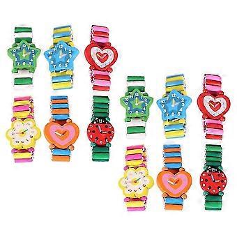 Montre jouet en bois pour enfants, lot de 12 montres-bracelets de couleurs assorties