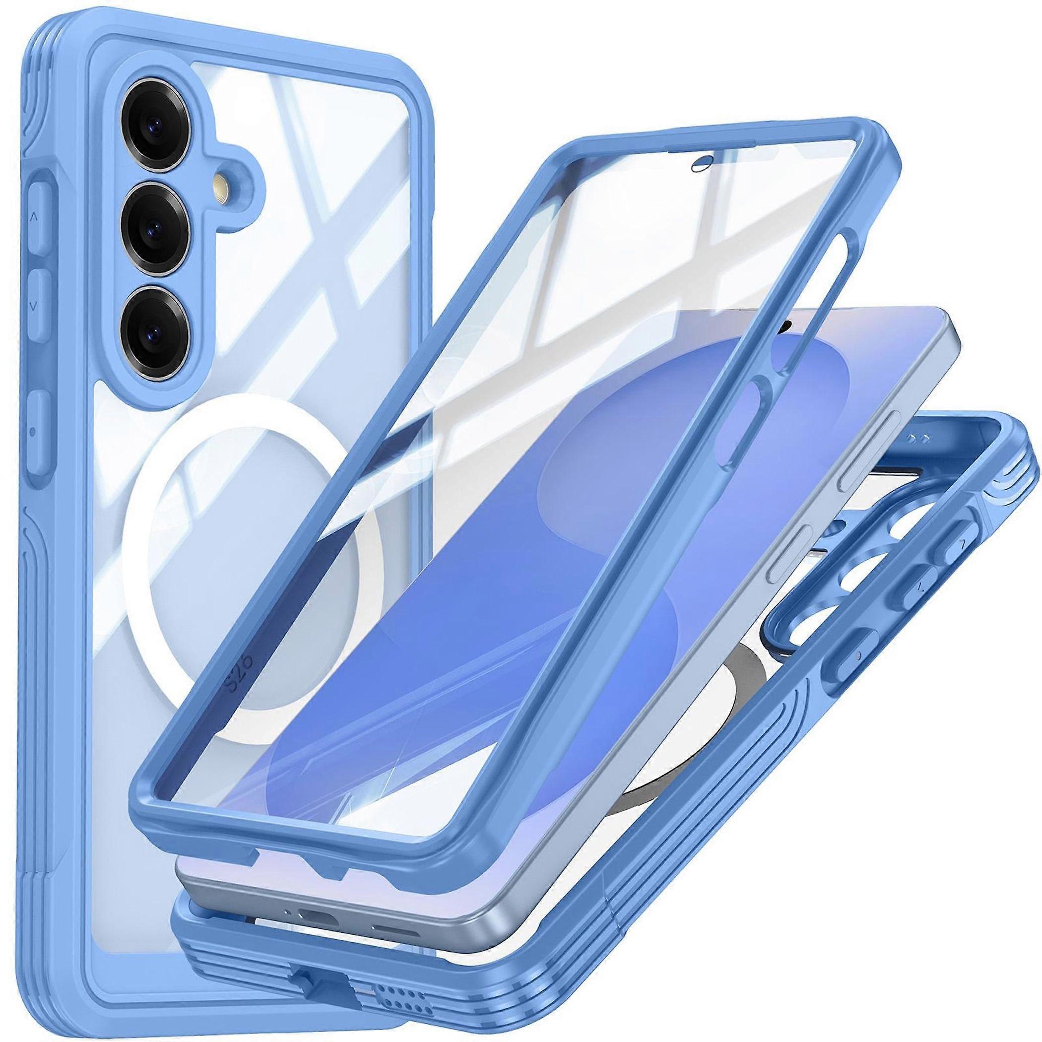 MagSafe Phone Case for Samsung Galaxy S26 Full Body Hybrid Glass Bumper Blue