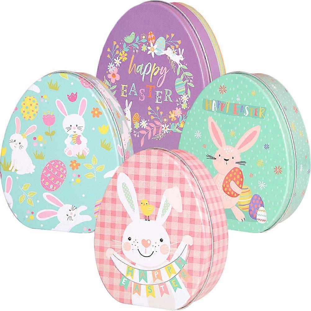Easter Rabbit Candy Boxes for Storage Use 4Pcs Tinplate Biscuit Boxes