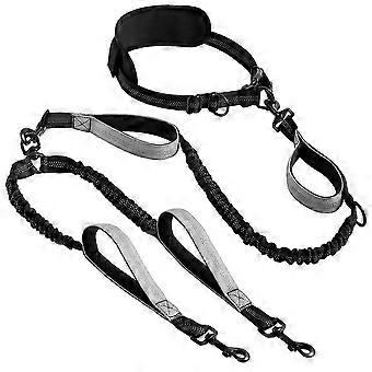 Guinzaglio doppio regolabile, elastico e anti-groviglio per 2 cani, ideale per correre e camminare, colore grigio.