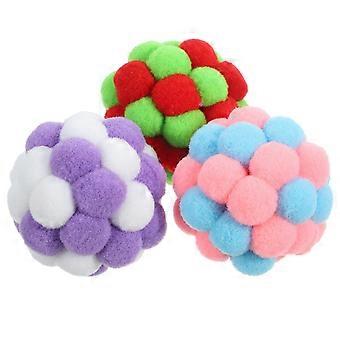 Indoor Cat Toy Balls Plush Assorted Color with Bells 3Pcs for Pets