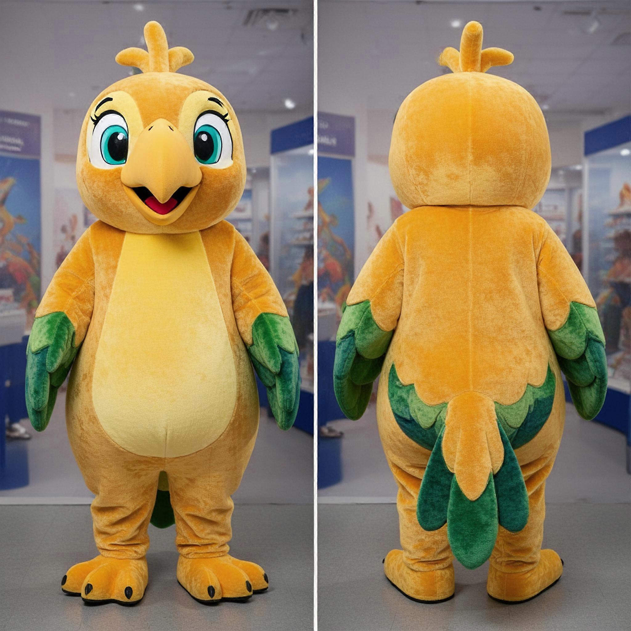 MASTICOT Gold Feathered Vibrant Parrot Mascot