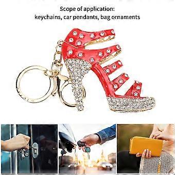 Rhinestone Keychain High Heel Shoe Key Chain Ring Charms Rhinestone Keychain Acrylic Strap Accessories Bag Purse Hanging Pendant Car Decoration Red