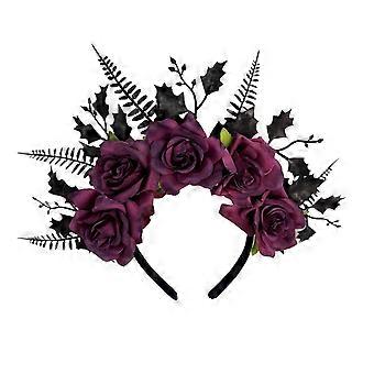 Halloween Rose Headband, Flower Leaf Crown Hair Hoops Bands, Gothic Headpiece Hairband for Cosplay Party Dress Up Accessories