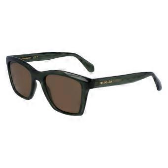 Salvatore Ferragamo SF 2001S 320 Full Rim Transparent Khaki Green Unisex Square Sunglasses UV2 Original