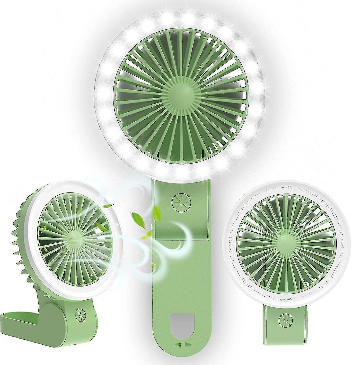 Mini Handheld Fan With Led Light, Adjustable Usb Rechargeable Portable Fan