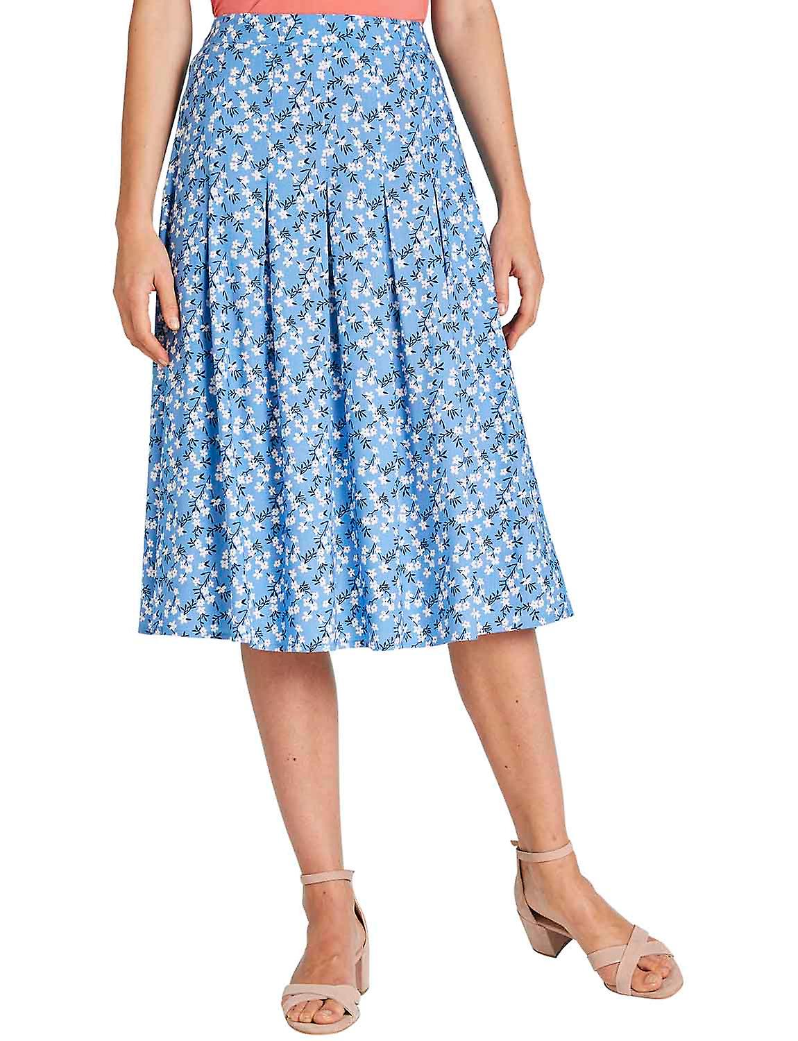 Chums | Ladies | Viscose Print Pleat Front Skirt Elasticated Back Waist Machine Washable Available in Two Lengths
