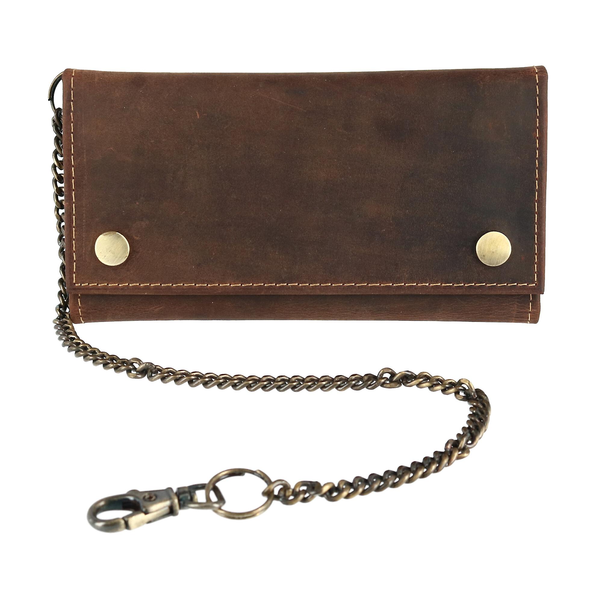 CTM Hunter Leather Long Trifold Chain Wallet (Men)