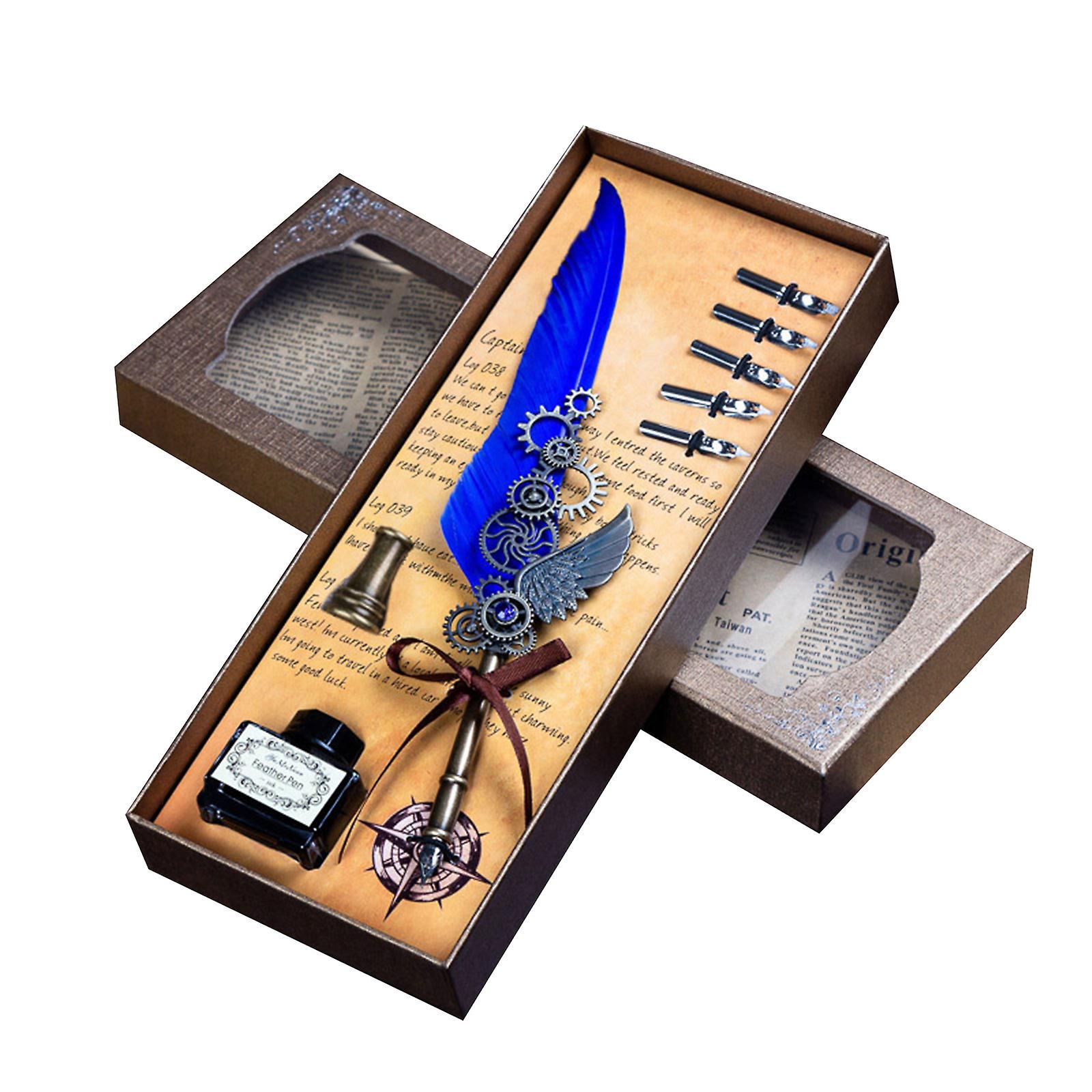 Retro Feather Pen Set Ink 5 Different Replacement Nibs Pen Holder for Writing