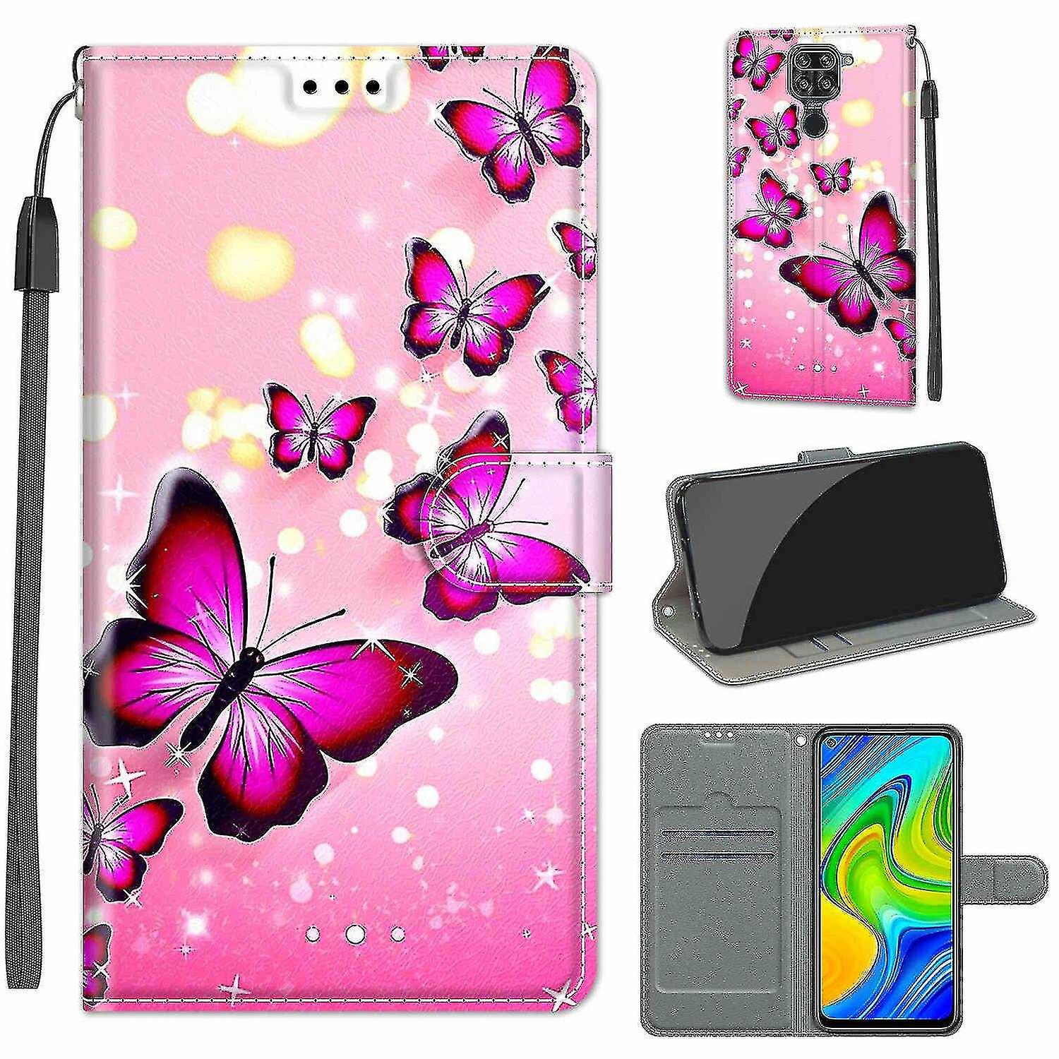 Compatible With Redmi Note 9 Pink Butterfly Mobile Case
