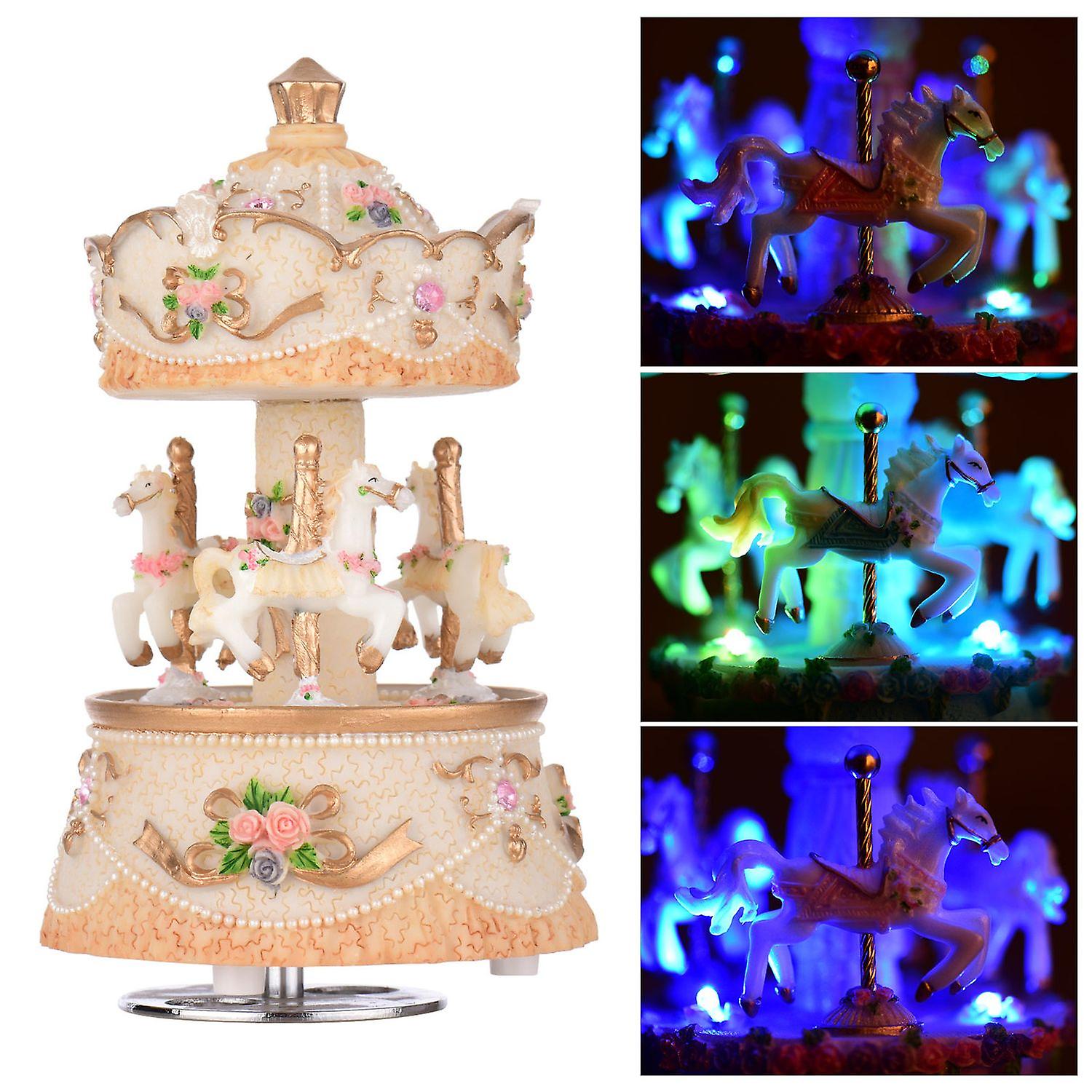 Music Box Carousel Horse Unicorn Color Change LED Light Rotating Best Gift Melody-Castle in The Sky