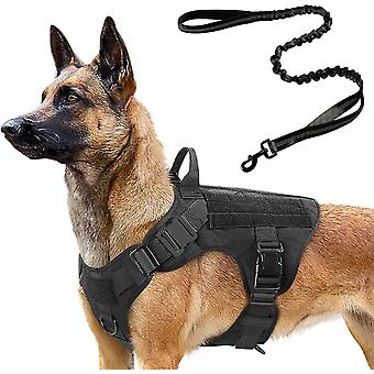 Tactical Dog Harness And 4ft Bungee Leash, Military Dog Harness Set For Large Medium Dogs, Hunting, Training - -