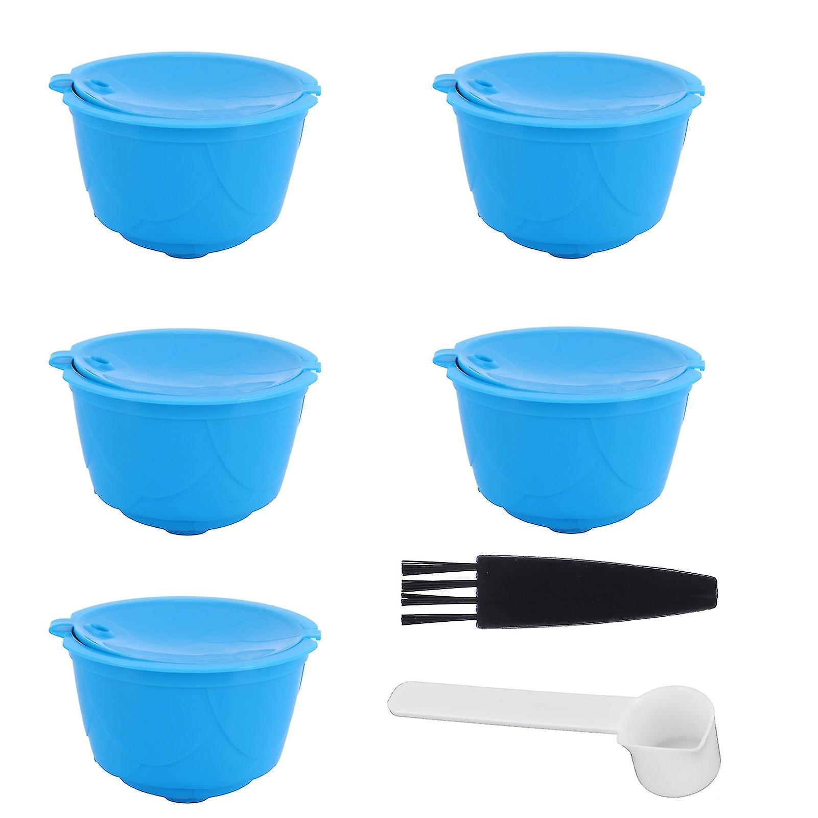 Refillable Coffee Capsule Filter Kit for DOLCE GUSTO Coffee Machine (Blue, 5 Capsules, 1 Spoon, 1 Brush)