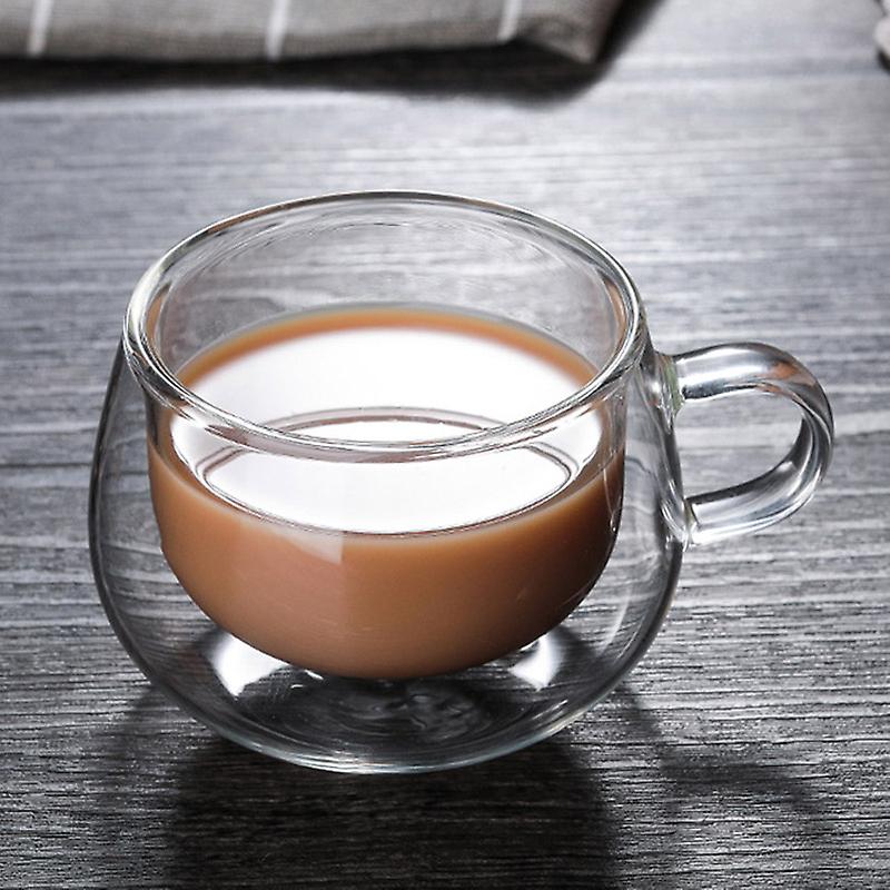 Double-layer Transparent Heat Resistant Glass Coffee Cup with Handle
