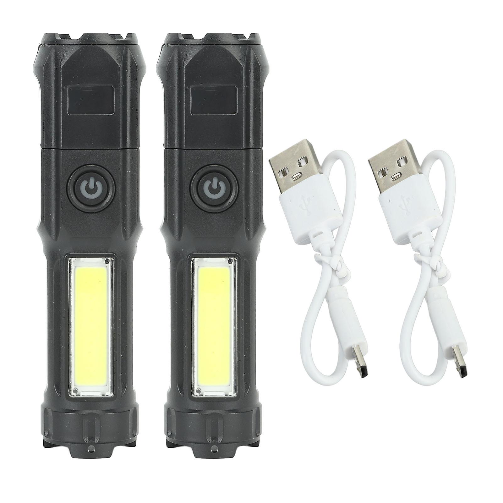 2 Pcs Flashlight Telescopic Zoom Super Bright Waterproof USB Rechargeable Portable Outdoor Flashlight