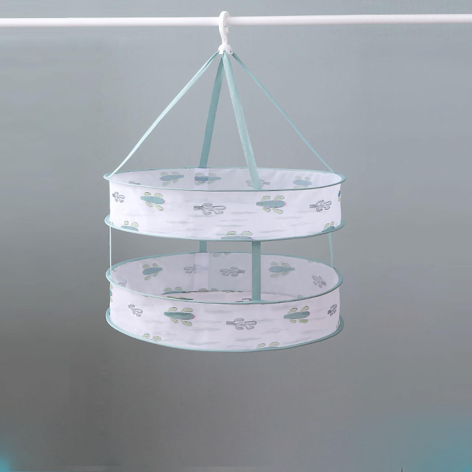 Double Layer Foldable Hanging Dryer Basket Multifunctional Indoor Clothes Drying Net with Wall