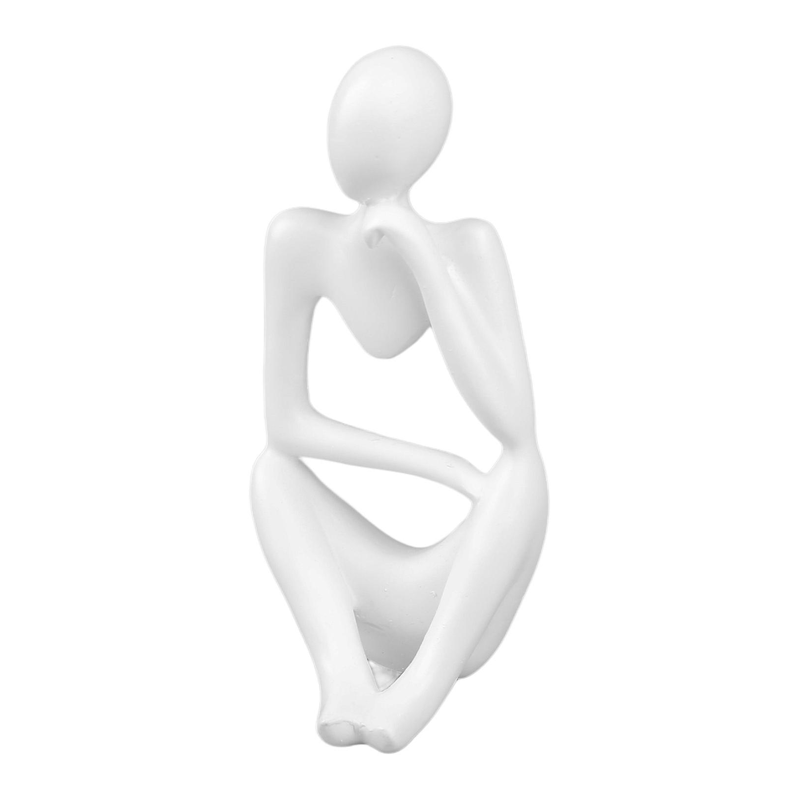 Resin Thinker Statue Abstract Thinker Figure Thinker Style Decoration for Living Room Office Book Shelf White Left 