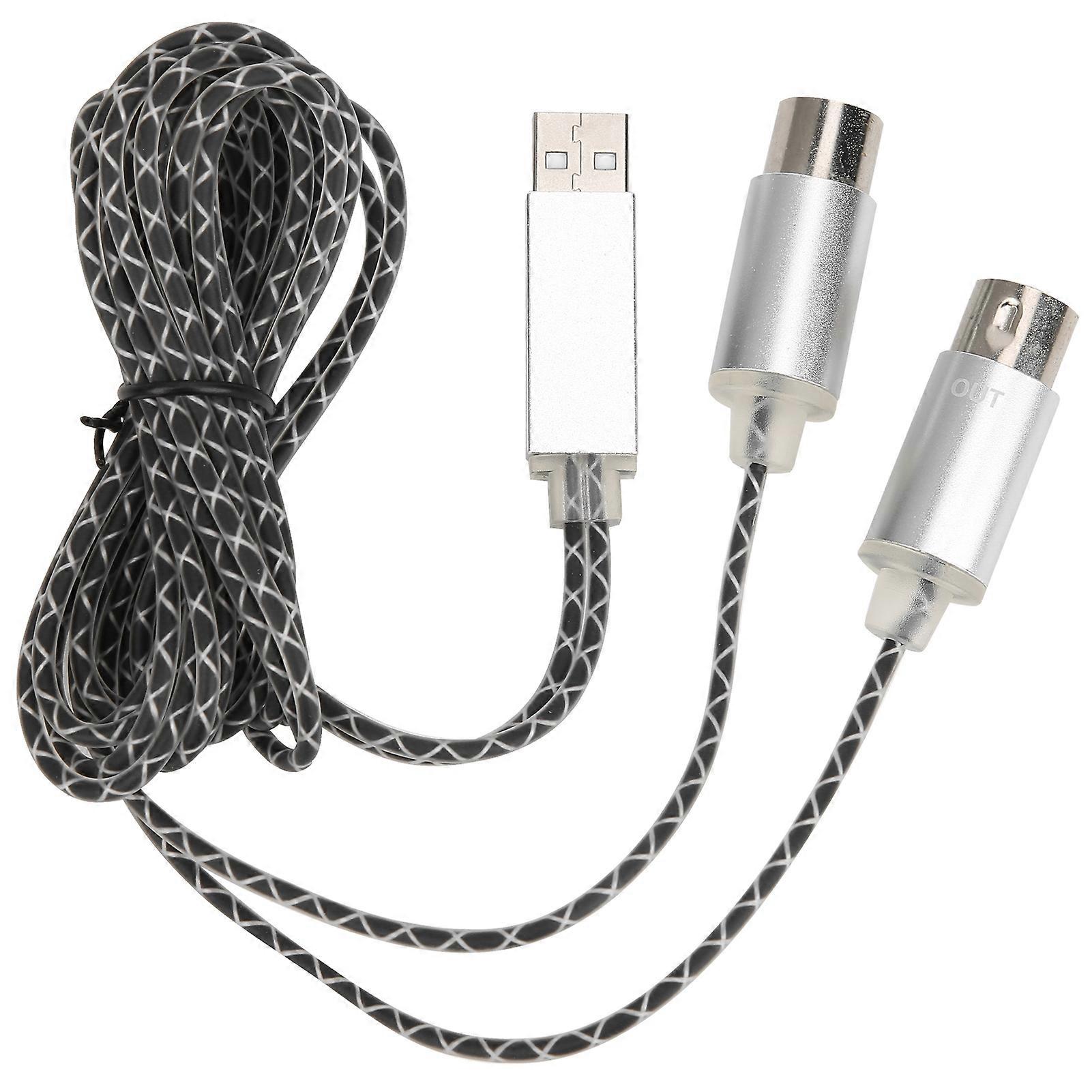 70.9in MIDI Cable to USB IN-OUT Converter Cable with Indicator Light FTP Processing Chip Metal Shell